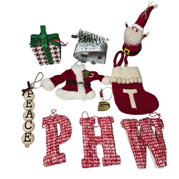 Christmas tree ornament lot santa Sled stocking monograms lighthouse camper - Picture 1 of 16